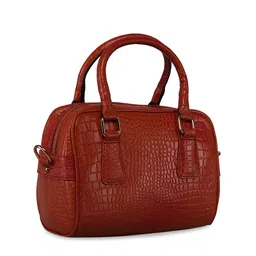 GENWAYNE Tan Brown Textured Leather Structured Handheld Bag image 2