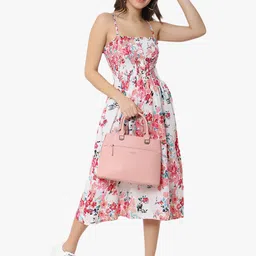 Carlton London Pink Structured Handheld Bag with Cut Work-image-0