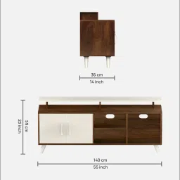 bluewud Skiddo TV Unit In Brown Maple & White Finish For TV Upto 50 Inch image 2
