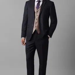 louis philippe Men Men Purple Slim Fit Textured Formal Three Piece Suit Textured Suit-picture-14