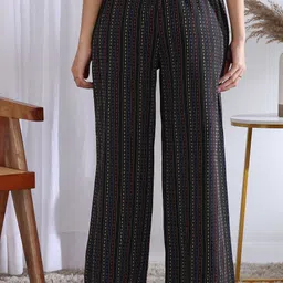 kanchuk Women Regular Fit Black, Multicolor Pure Cotton Trousers image 2