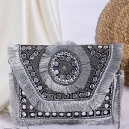 Swisni Women Embellished Fabric Foldover Clutch image 1