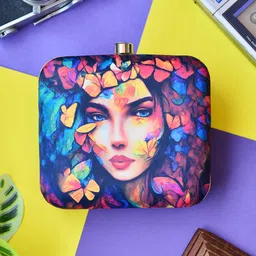 ARTKLIM Blue & Pink Printed Box Clutch-image-3