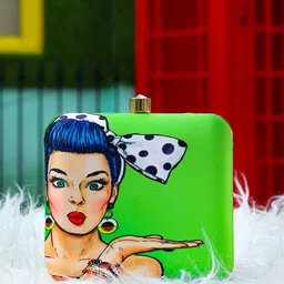 NR By Nidhi Rathi Green & Beige Printed Box Clutch-picture-35