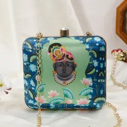 Swisni Blue & Green Printed Box Clutch-image-99