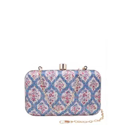 Swisni Blue & Beige Printed Box Clutch image 3
