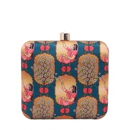 Swisni Blue & Red Printed Box Clutch image 5