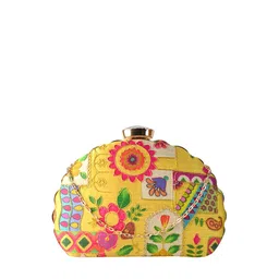 ARTKLIM Yellow & Fuchsia Embroidered Box Clutch image 2