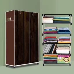 imperial fur Bedroom – 5 Shelf Foldable Almirah, Portable Clothes Storage Rack for Home Space PP Collapsible Wardrobe image 1