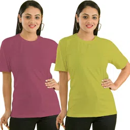 shaun Pack of 2 Women Self Design Round Neck Polyester Multicolor T-Shirt image 2