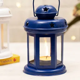 Homesake Pack Of 2 Blue & White Hanging Metal Candle Holders-picture-21