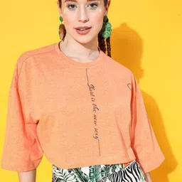 STREET 9 Women Bright Orange Solid Tshirt-image-55