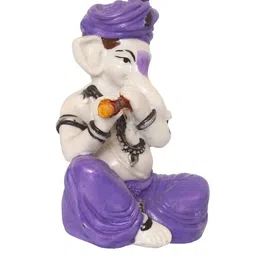 eCraftIndia White & Purple Handcrafted Lord Ganesha Playing Flute Showpiece image 5