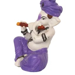 eCraftIndia White & Purple Handcrafted Lord Ganesha Playing Flute Showpiece image 2