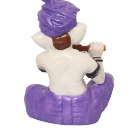 eCraftIndia White & Purple Handcrafted Lord Ganesha Playing Flute Showpiece image 3
