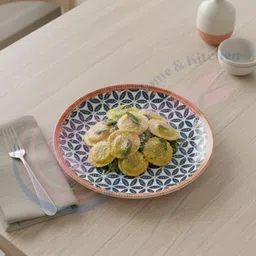 seenoz Premium Ceramic Plate with Indigo Petal Design and Textured Brown Rim Dinner Plate image 3