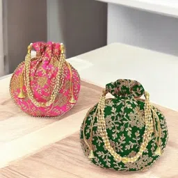 sf beauty Women Pink, Green Potli-picture-23