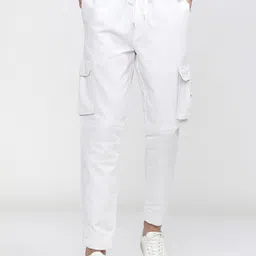 ketch Men Tapered White Cotton Blend Trousers-picture-37