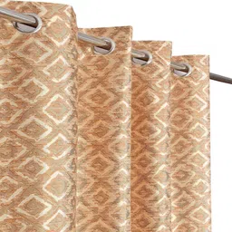 exporthub Gold Polyester Floral 8Ft Blackout Eyelet Door Curtains (Pack of 2) image 3