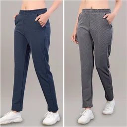 leewan Pack of 2 Women Solid Dark Blue, Grey Track Pants-picture-29