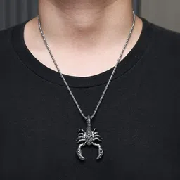 kazare Men Pendant | Pendant For Men | Boys Chain Locket | Scorpion Locket Rhodium Alloy image 3