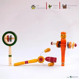 baalve Channapatna Wooden Whistle Rattle Set Toys for Baby( 0+ Yrs)Eco-Frdly-Set of 3 Rattle image 5