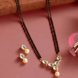 Priyaasi Gold-Plated White Pearl  & Kundan Beaded Mangalsutra image 1