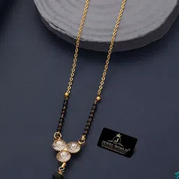 JEWEL WORLD Set Of 3 Gold-Plated Beaded & Stone-Studded Mangalsutra-picture-22