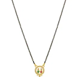 aadita Gold-Plated Black & White AD-Studded & Beaded Mangalsutra image 2