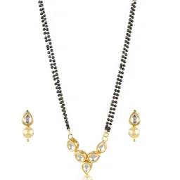 Priyaasi Gold-Plated White Pearl  & Kundan Beaded Mangalsutra image 3