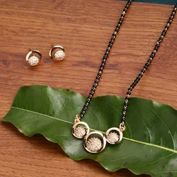 PANASH Gold-Plated CZ Studded & Beaded Mangalsutra With Earrings-picture-31