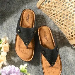 DressBerry Black Textured Comfort Open Toe Flats With Laser Cuts image 1