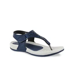 WELCOME Women Navy Blue T-Strap Flats with Laser Cuts image 1