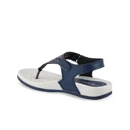 WELCOME Women Navy Blue T-Strap Flats with Laser Cuts image 2