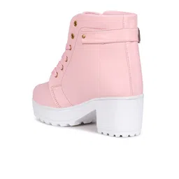 TWIN TOES Pink & White Platform Heeled Boots with Laser Cuts image 3