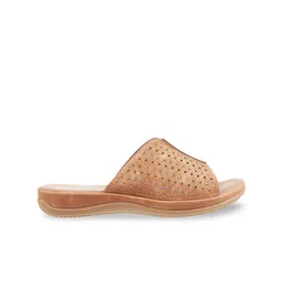 Metro Women Tan Textured Open Toe Flats with Laser Cuts image 4