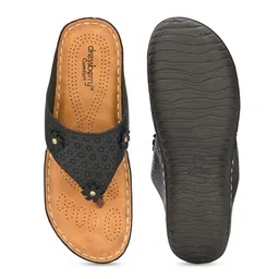 DressBerry Black Textured Comfort Open Toe Flats With Laser Cuts image 5