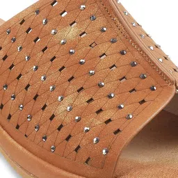 Metro Women Tan Textured Open Toe Flats with Laser Cuts image 5