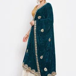 clora creation Velvet Embellished Dark Green Women Dupatta image 3