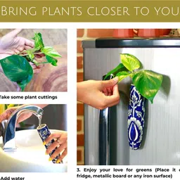 lazy gardener Magnetic Hydroponic Ceramic Handmade Planter - Navy Blue & White Fridge Magnet, Door Magnet, Multipurpose Office Magnets Pack of 1 image 4