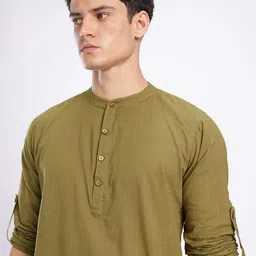 anouk rustic Men Solid Cotton Blend Straight Kurta image 5
