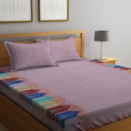 Multicolor Traditional 300 TC Cotton King Sized Bed Sheets with 2 Pillow Covers by Klotthe-picture-17