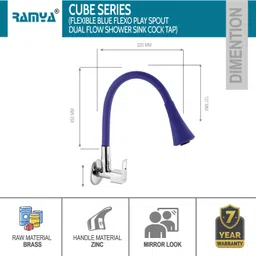 ramya CUBE Smart Flexible Sink Tap Blue (With 360 Degree Flexible Silicon Hose & Dual Flow Pattern) Hot & Cold Water Tap Pillar Tap Faucet image 3