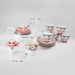 clay craft Pack of 15 Ceramic India Circus : | 1 Teapot, 1 Milk Pot, 1 Sugar Pot, 6 Cups & 6 Saucers image 2