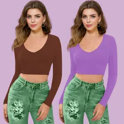 maheshvi Pack of 2 Casual Regular Sleeves Solid Women Purple Top-picture-14