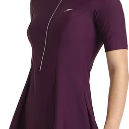 speedo Closedback Sleeved Swimdress With Boyleg - Enduraflex Solid Women Maroon Swimsuit image 3