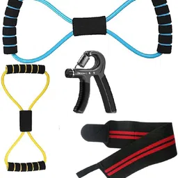 Set 2|Gun Hand Gripper1 Wrist Support Arm Band & 8 Shape 2-Tube for Gym Exercise Fitness Accessory Kit Kit-image-28