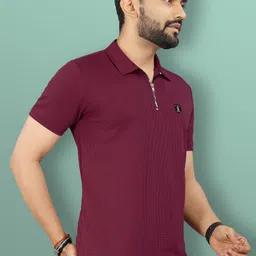 vebnor Men Solid Polo Neck Polyester Maroon T-Shirt image 5