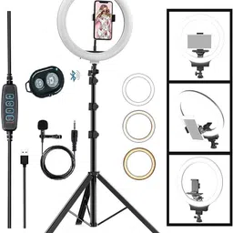 MAYAS 12 Inches LED Ring Light with Mic Condenser for YouTube, Bluetooth Remote Tripod image 2