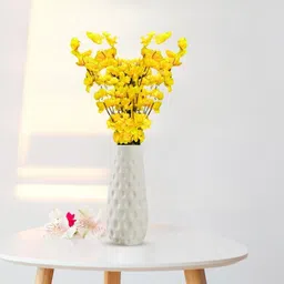 go hooked Artificial Yellow Flowers Bunch with White Textured Plastic Vase Artificial Plant with Pot image 2